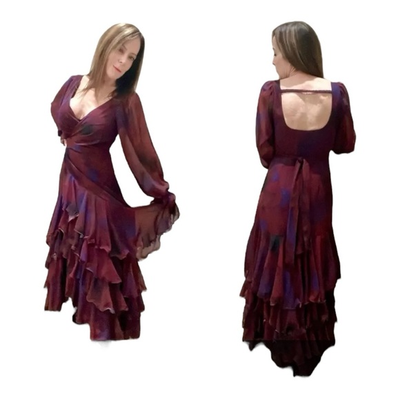 Hutch Kya Wrap Dress Long Sleeve in Purple Floral Chiffon Size Small - Picture 4 of 13